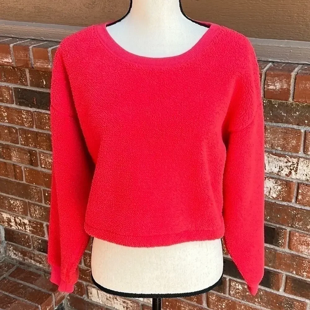 Splendid Sundown Ashley Pullover Cropped Sweatshirt Candy Apple Red Women's S